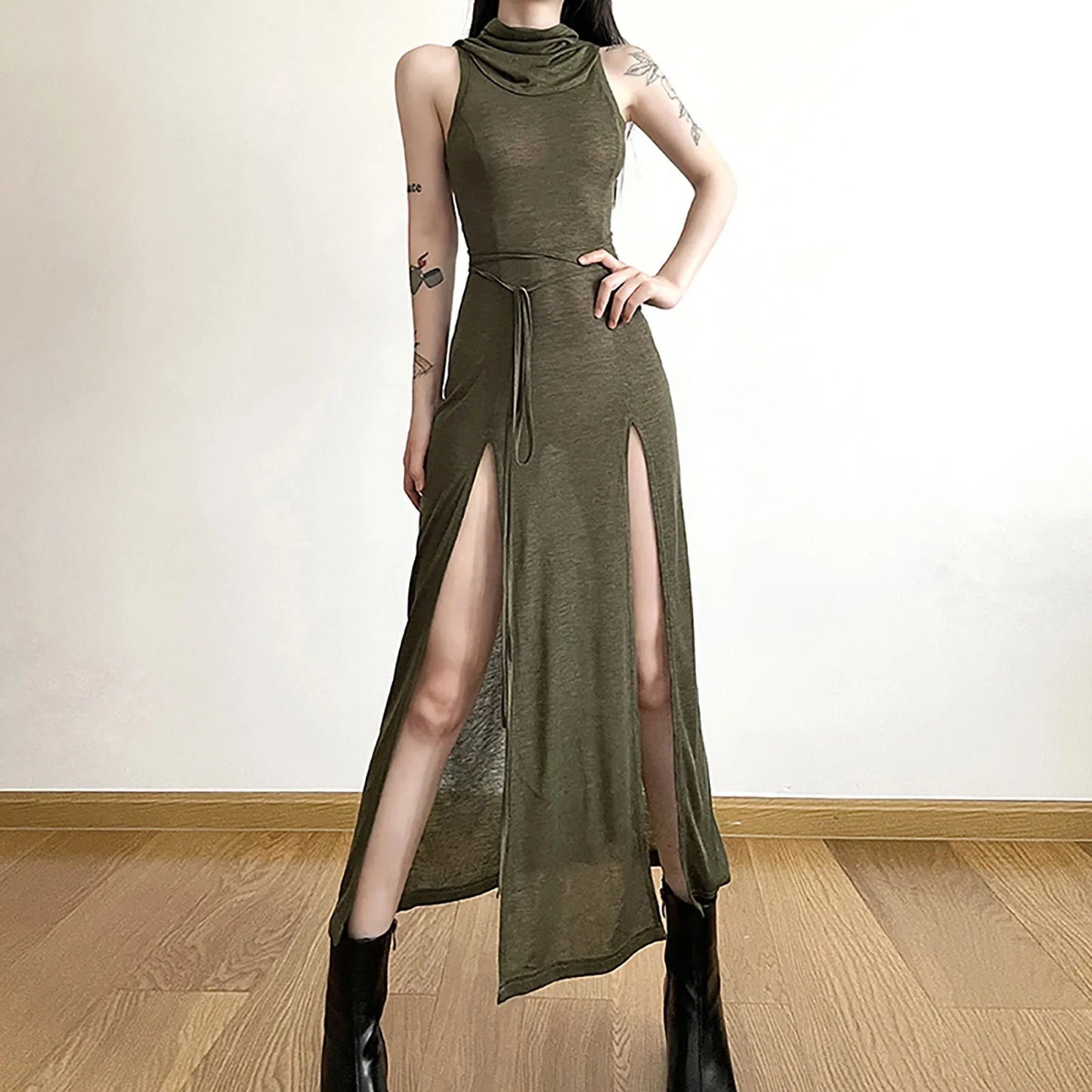 Gothic Chic Sleeveless Hooded Dress