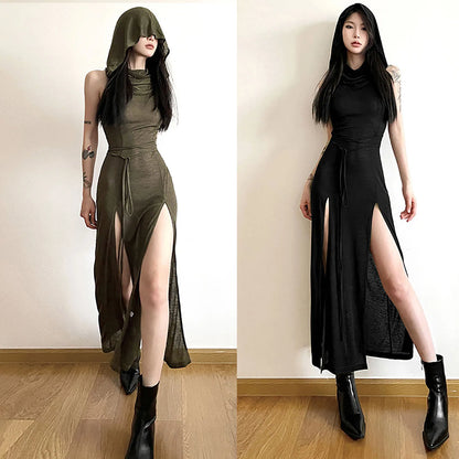 Gothic Chic Sleeveless Hooded Dress