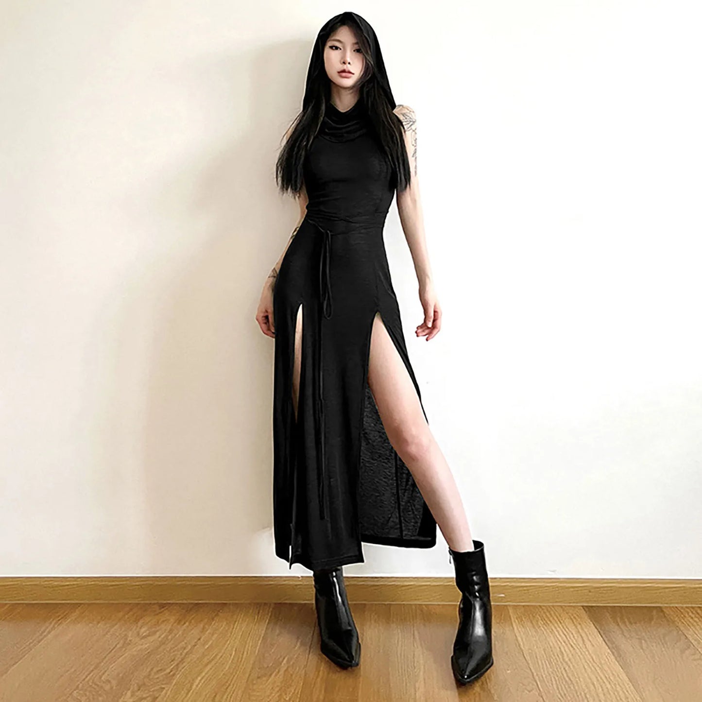 Gothic Chic Sleeveless Hooded Dress